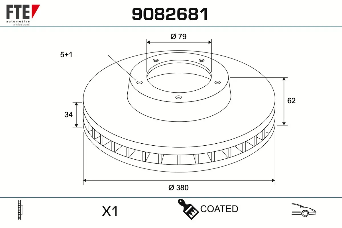 FTE Bremsscheibe 9082681 Vorderachse belüftet 380mm 34mm für LAND ROVER