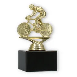 Pokal Kunststofffigur Rennradfahren gold auf schwarzem Marmorsockel 13,5cm