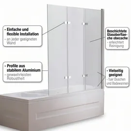 MuCoLa Duschabtrennung Badewannen Badewannenaufsatz ESG Glas Duschtrennwand Badewannenfaltwand Duschwand - 140x130cm
