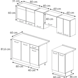 Vicco Küchenzeile Raul 240 cm weiß hochglanz