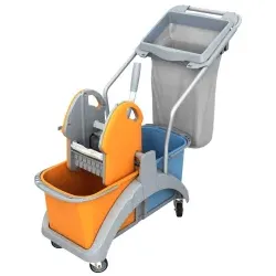 Cleankeeper Doppelfahrwagen 12 mit Kunststoffpresse mit Rahmen am Griff, zum Einhängen von Müllsäcken
