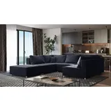 Fun Möbel Wohnlandschaft Sofa ANDRO Schlaffunktion und Hocker Stoff Fresh Schwarz