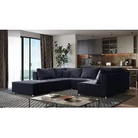 Fun Möbel Wohnlandschaft Sofa ANDRO Schlaffunktion und Hocker Stoff Fresh Schwarz