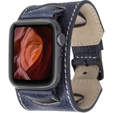 Burkley - Echtes Leder Ersatzarmband für Apple Watch in 42mm 44mm 45mm - Kompatibel mit allen Serien - Handgefertigt - Edles Design - Blau