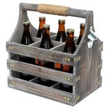 DanDiBo Getränkespender Bierträger aus Holz mit Öffner 93860 Flaschenträger Flaschenöffner Flaschenkorb Männerhandtasche Männergeschenke grau