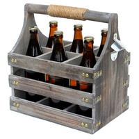 DanDiBo Getränkespender Bierträger aus Holz mit Öffner 93860 Flaschenträger Flaschenöffner Flaschenkorb Männerhandtasche Männergeschenke grau