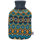 Axion axion® Wärmflasche mit Bezug – blau-gelb | einseitig Diamant Strick (33 x 20 cm) 1 St