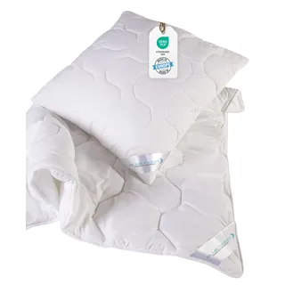 BLUE MOON Bettwaren-Set - Bettdecke 155x220 - Kopfkissen 80x80 - Hochwertiges Mikrofaser Bettdeckenset - allergiker-freundlich - Made in EU – (Set Kissen + Bettkissen 80 x 80 + Steppbett 155 x 220 cm)