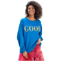 MISS GOODLIFE Damen Sweatshirt, Roundneck, Good Vibes, Blue/neon orange,