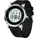 Herren Uhren für Herren Damen Unisex Uhr Ultradünne Minimalistische Sportuhr Digitaluhr Wasserdichte Uhren aus Legierung mit Alarm Licht Stoppuhr Kautschukband Multifunktions Armbanduhr (Silber)