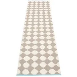 pappelina Marre Outdoor-Teppich - schlammfarben / vanille mit türkiser Kante 70 x 300cm