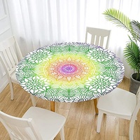 Morbuy Rund Tischdecke Elastisch, Lotuseffekt Abwischbar Rund Tischdecken Mandala Tischtuch für Küchen Garten Outdoor (Durchmesser 130cm,Gelbgrün)