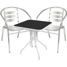 Mojawo Bistrogarnitur 3-tlg. Metall weiß /Glasplatte schwarz + 2 Bistrostühle