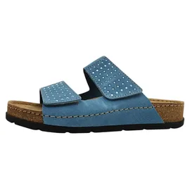 ROHDE Pantolette Leder Kork Klettverschluss Glitzer Soave 5414, Größe:41 EU, Farbe:Blau - 41
