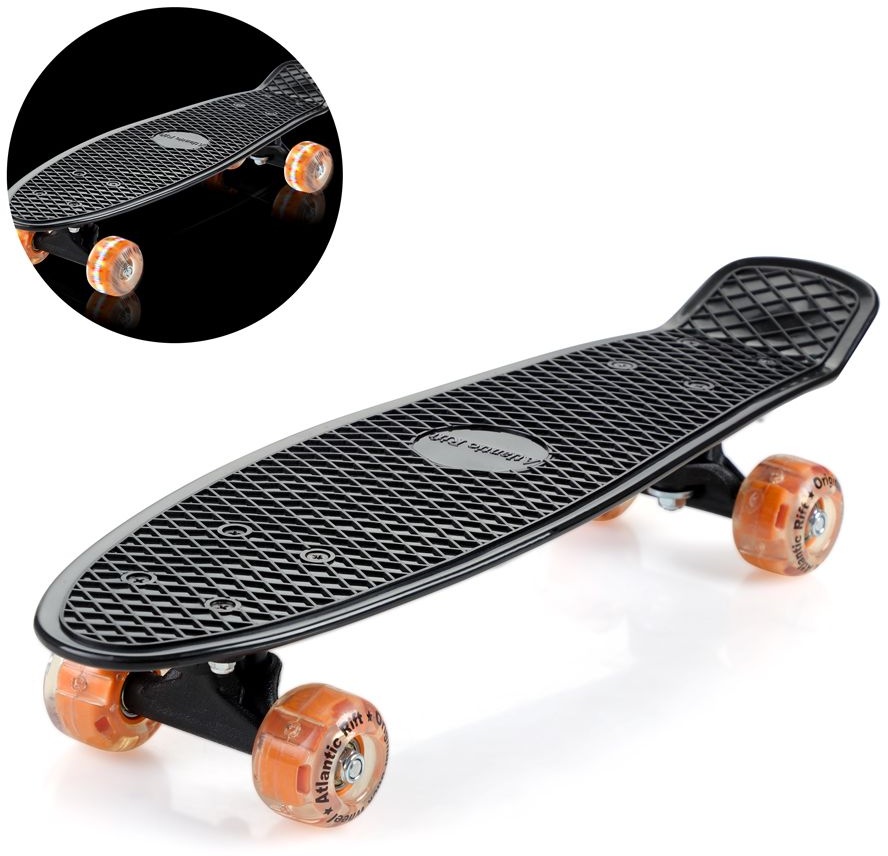 Spielwerk® Retro Skateboard Schwarz/Orange mit LED