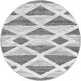 Teppich Wohnzimmer 3D Geometrisch Modern Waschbar Strapazierfähig Esszimmer OEKO-TEX Rund Grau 200x200 cm Gekettelt – GENF von Kadima Design