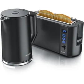 Arendo Frühstücksset, Wasserkocher mit Temperatureinstellung + Langschlitztoaster, Schwarz
