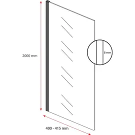 Badplaats Florida Walk-In-Dusche 40 x 200 cm Schwarz Sicherheitsglas
