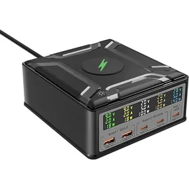BLITZWOLF BW-S28 260W, 2xUSB-A, 3xUSB-C, 15W kabelloses Ladegerät Schwarz