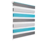 Woltu Doppelrollo 80 x 150 cm Weiß/Grau/Türkis