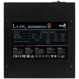 AeroCool LUX 650W - stromforsyning - ATX ATX Schwarz
