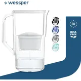 Wessper Wasserfilterkanne 2.8 L Kompatibel Mit Brita Maxtra, Wasser Filtersystem zur Reduzierung von Kalk, Chlor | + Wasserfilter Weiß - Weiß