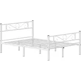 VASAGLE Bett 140 x 190 cm, Gästebett, Doppelbett aus Metall, Bettgestell, Bettrahmen, Metallbett, einfache Montage, weiß RMB063W01