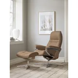 Stressless Relaxsessel STRESSLESS "Sunrise" Sessel Gr. Leder BATICK, Cross Base Eiche, Relaxfunktion-Drehfunktion-PlusTMSystem-Gleitsystem-BalanceAdaptTM, B/H/T: 92cm x 105cm x 80cm, braun (latte batick) mit Hocker, Cross Base, Größe S, M & L, Holzakzent Eiche