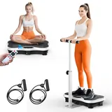 Vibrationsplatte, Rüttelplatte für Zuhause, Vibration Plate mit Verstellbaren, Armlehnen Fernbedienung und Spannseil, Vibro Shaper mit Bluetooth-Lautsprecher für Ganzkörpertraining