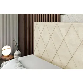 altdecor Boxspringbett mit Matratze Topper, Polsterbett mit Bettkasten LEPARO-Z KING | Beige Monolith | 140x200