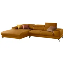 W.Schillig Ecksofa "Piedroo, Designsofa mit tollem Sitzkomfort, elegant und bequem, L-Form", gelb (brandy s37), B:303cm H:70cm T:193cm, Stoff S37 (100% Polyester): Luxus-Microfaser in Lederoptik, Sofas, Ecksofa, Kopfteilverstellung, wahlweise mit