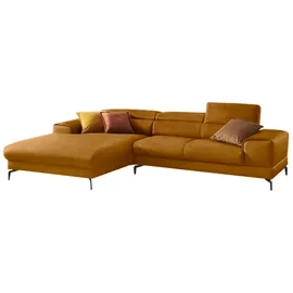 W.Schillig Ecksofa "Piedroo, Designsofa mit tollem Sitzkomfort, elegant und bequem, L-Form", gelb (brandy s37), B:303cm H:70cm T:193cm, Stoff S37 (100% Polyester): Luxus-Microfaser in Lederoptik, Sofas, Ecksofa, Kopfteilverstellung, wahlweise mit