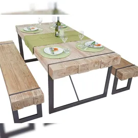 Mendler Esszimmergarnitur HWC-A15, Esstisch + 2x Sitzbank, Tanne Holz rustikal massiv MVG-zertifiziert ~ naturfarben 160cm