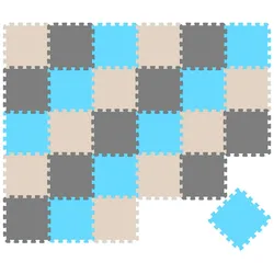 LittleTom Puzzlematte 27 Teile Baby Kinder Puzzlematte ab Null - 30x30cm, Grau Beige Hellblau bunt