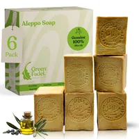 GREEN FADEL Aleppo Seife Original, 100% Olivenöl, 6 x ca. 200g (Genuine), Olivenölseife, Naturseife, Kernseife, Handgemacht, Vegan