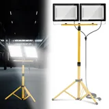 Eikuavons 2 x 200W Baustrahler LED mit Stativ einstellbar, IP66 Wasserdichte Baulampe mit 3m Netzkabel, 6500K LED Arbeitsstrahler für Baustelle, Werkstatt oder Keller, Innen & Außen