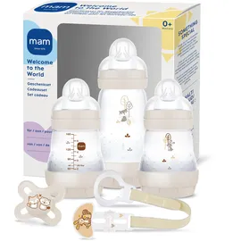 MAM 5-tlg. Starter Set, Welcome to the world - 3 PP-Flaschen Easy Start Anti-Colic, Schnuller Start & Schnullerkette - beige