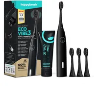 happybrush Allblack Eco Vibe 3 Schall-Zahnbürste + Aufsteckbürsten 3 St. + SuperBlack Zahnpasta