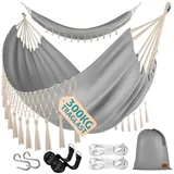 Kesser Hängematte 320x150 cm belastbar bis 300 kg, wetterfeste & atmungsaktive Tuchhängematte mit Fransen für 1-2 Personen – Ideal für Camping, Garten & Outdoor, inkl. Beutel, Seile & Gurte,