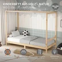 ML-Design Kinderbett Fußballtor Kiefer 90 x 200 cm naturbelassen