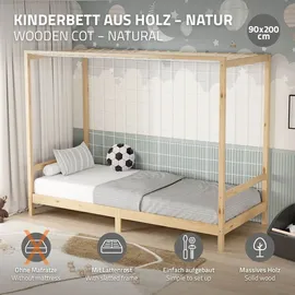 ML-Design Kinderbett Fußballtor Kiefer 90 x 200 cm naturbelassen