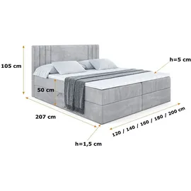 altdecor BOXBETT mit Matratze H3 und Lattenrost, - IDRIKO - 160x200 cm Hellgrau