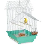 Relaxdays Bird Cage Vogelkäfig, Käfig für kleine Kanarienvögel, Sitzstangen & Futternäpfe, 50 x 42,5 x 33,5 cm, hellblau/mintgrün, Stahl