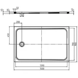 Kaldewei Cayonoplan Duschwanne 363247943001 90x150x2,5cm, mit Träger, Vollantislip, Perl-Effekt, weiß