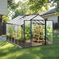 Gegaden Gewächshaus Aluminium für den Garten |Mit 8 cm dickeres Fundament| 301*248*210 cm | Vielseitig nutzbar als Treibhaus Gartenhaus Winterfest Aufzucht Tomatenhaus Frühbeet und Pflanzenhaus Grau