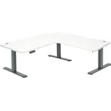 Mendler Eckschreibtisch HWC-D40 Weiß / Grau