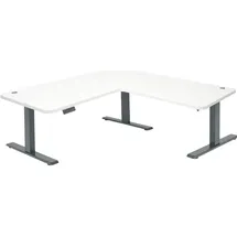 Mendler Eckschreibtisch HWC-D40 Weiß / Grau