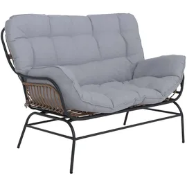 MCW 2er-Sofa MCW-P75, Gartensofa Gartenbank Couch 2-Sitzer, Stoff 220g/m2 Poly-Rattan Metall dunkelgrau, Polster hellgrau