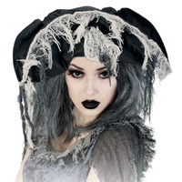 KarnevalsTeufel Hut Zombie-Pirat für Erwachsene in schwarz mit weißen und grauen Fetzen