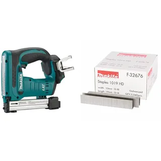 Makita DST221Z Tacker 18,0 V (ohne Akku, ohne Ladegerät), 18 V, Blau, Silber & F-32676 Klammer 10-19mm, Mehrfarbig